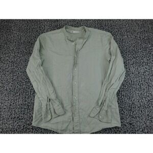 Zara Button Up Shirt Mens Medium Sage Green Linen Blend Mandarin Collar Regular